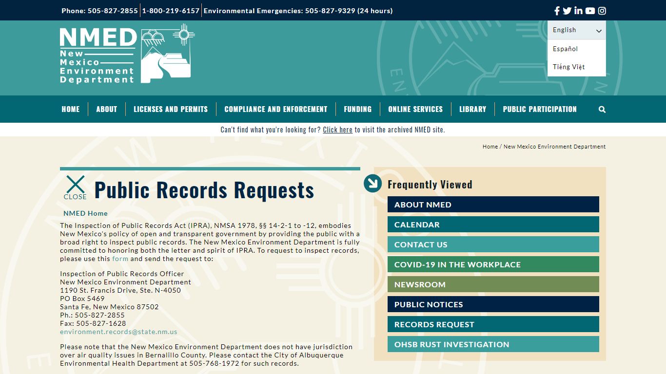 Public Records Requests - New Mexico Environment Department